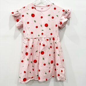 Baleno Junior Short Ruffle Sleeve Cotton Dress Tomato Print Pink Red Size 150